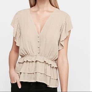 Express Metallic Striped Tiered Button Front Top